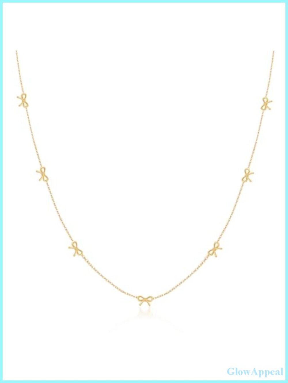 Stainless Steel 14K Gold Plated 7-Bow Charm Necklace Adjustable Choker